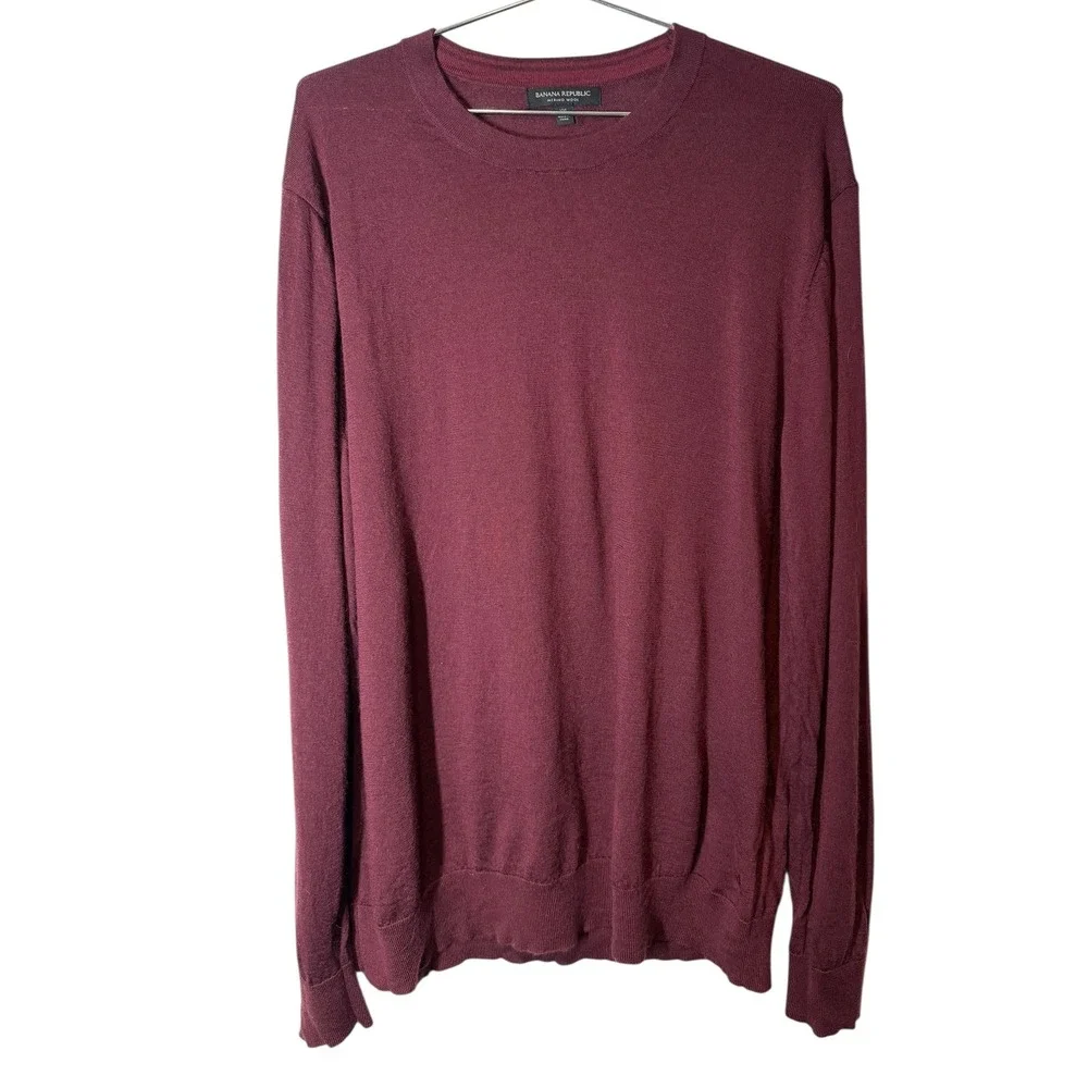 Banana Republic XXL Mens Burgundy Merino Wool‎ Long Sleeve Sweater Basic Staple